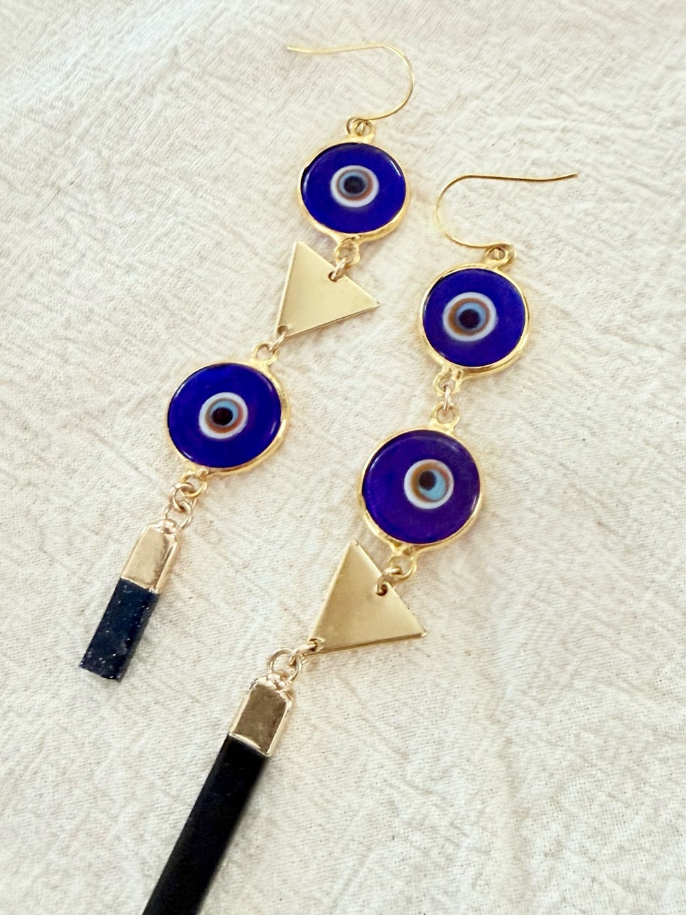 Fierce Forward ‘I Am the Good Energy’ Evil Eye Drop Earrings w Blue Goldstone